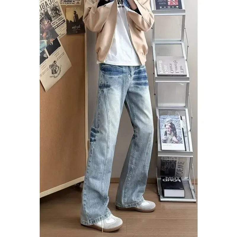 Men's Lightning Pattern Denim Jeans High Street Style Spring Blue Loose Fit Flared Pants Y2K Korean Fashion Tall Size — image 6