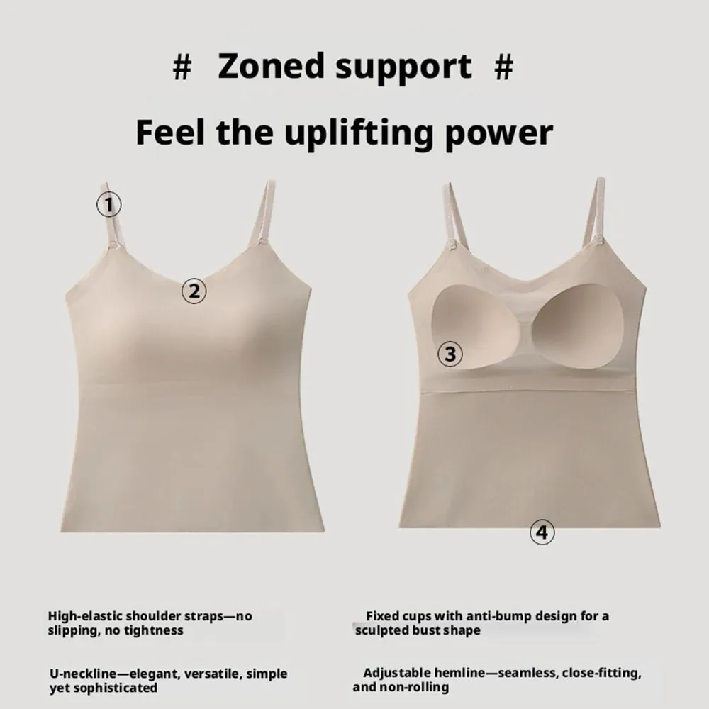Built-in Bra Cami Tank Top Adjustable Spaghetti Strap U-Neck Padded Bust Support Shapewear Seamless Slim Undergarment Vest — image 3