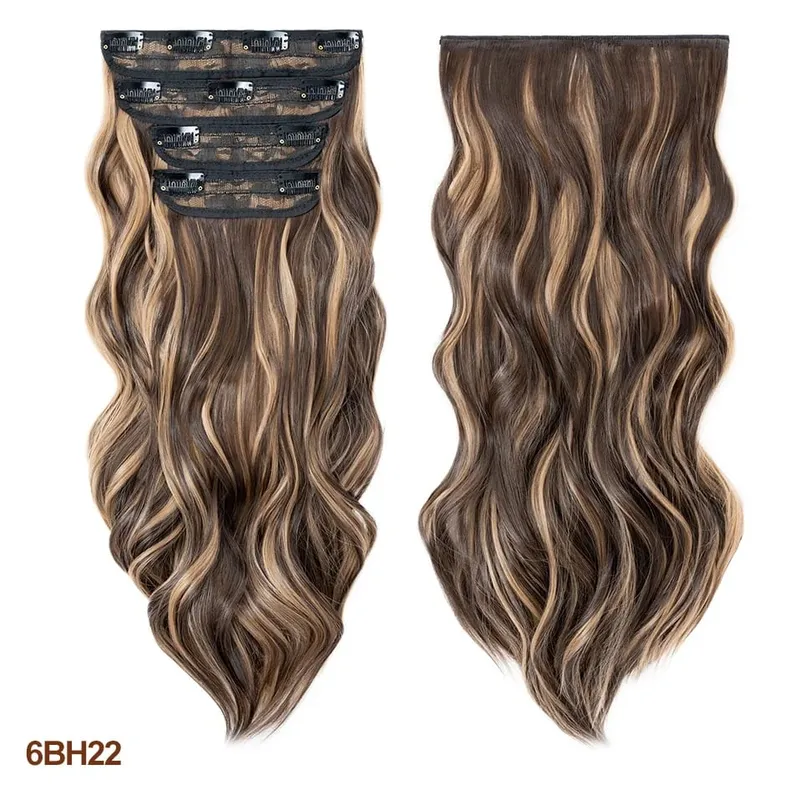 4 Pieces Set Clip In Hair Extensions Highlight Wavy Curly Long Synthetic Hairpieces For Women 22 Inch 180g Hair Clips Hair — image 16