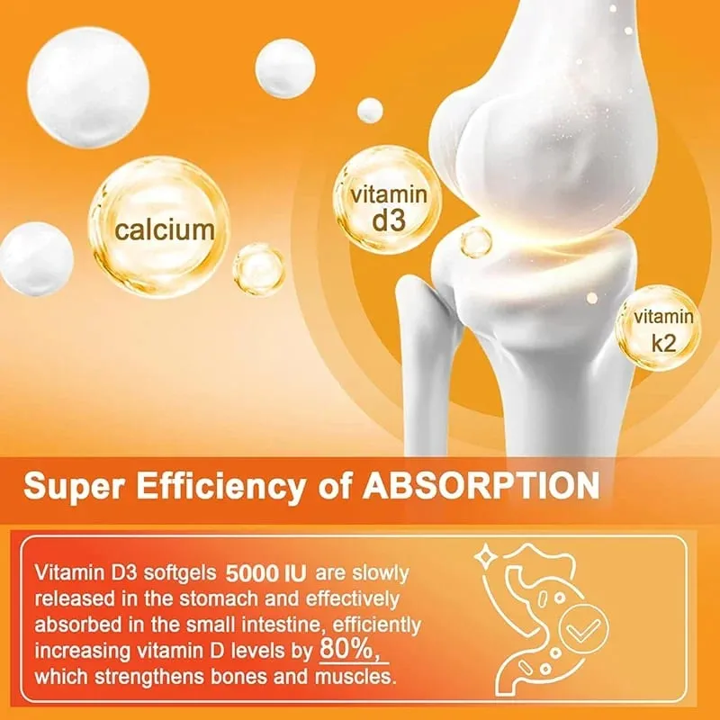 Vitamin D3 + K2 - Immunity Strong Bones Heart Health Joint Health Muscle - Promotes Calcium Absorption Supplement — image 4