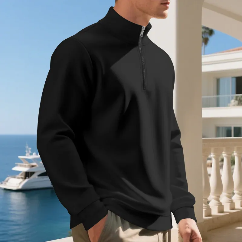 2026 New Fleece Lined Half Zip Sweatshirt for Men, Autumn Winter Solid Color Plus Size Casual Pullover Hoodie Daily Leisure Wear — image 14
