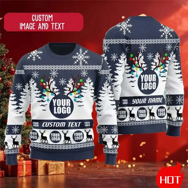 Custom Logo 3D Printed Sweatshirt Menwomen Ugly Christmas Sweater Diy Personalized Design Custom Image Pullovers Unisex Tops — image 4