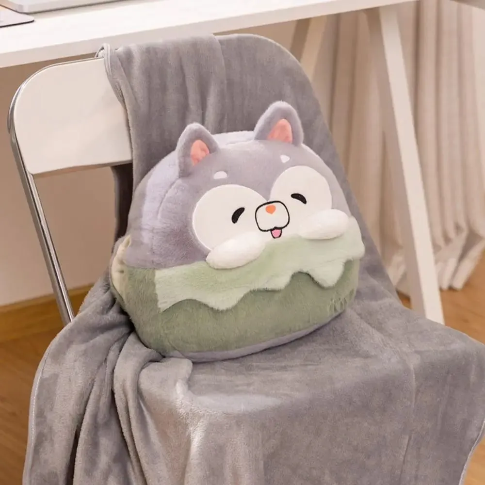 New 2-in-1 Hand Warmer Bag Cartoon Animal Throw Pillow Blanket Soft Thicken Nap Blanket Office Home Car