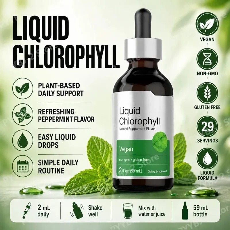 Chlorophyll Liquid Drops Mint Flavor 59ml with Herbal Plant Extract Natural Dietary Supplement Mix with Water for Consumption — image 1