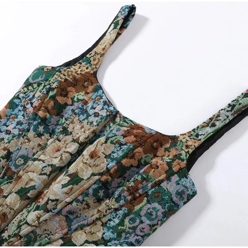 Vintage Floral U Neck Spaghetti Strap Corset Cami Top Curved Hem Fitted 2026 Summer Women Slim Tank Causla Versatlie Lady Top — image 8