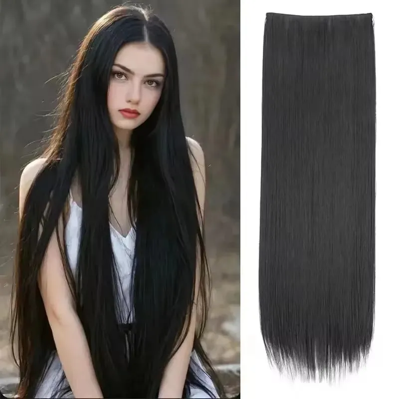 32 Inch Synthetic No Clips Invisible Wire Hair Extension Artificial Natural Fake False Long Straight Hairpiece Blonde For Women — image 2