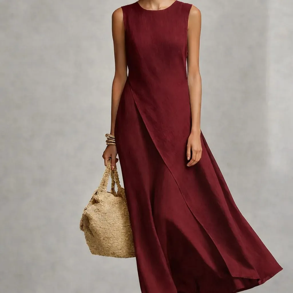 Womens New O Neck Loose Maxi Dress Casual Asymmetrical Hem Long Dresses Elegant Sleeveless Summer Beach Vacation Sundress Female — image 3