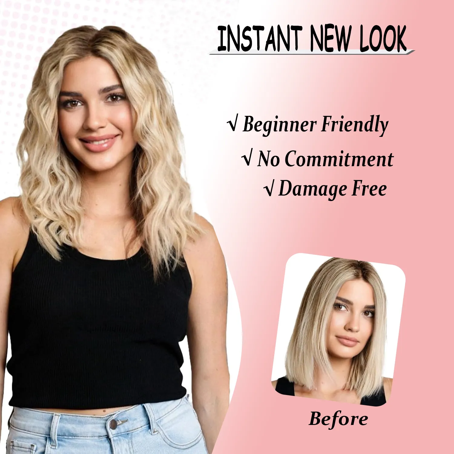 Clip in Hair Extensions 4PCS 14inch Short Curly Wavy Hair Extensions Invisible Lace Weft Soft Synthetic Hairpieces for Women