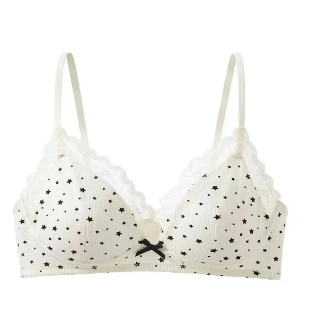 Womens Polka Dot Star Lace Wireless Bra Thin Push Up Anti Sag Bralette Small Chest Lift Teen Girls Casual Everyday Brassiere Hot — image 4