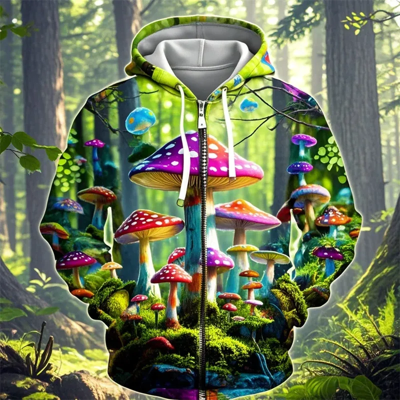 Mushroom 3D Print Zipper Hoodie Men Women Casual Fashion Hooded Sweatshirts Male Oversized Tracksuit Hoodies Man Coat Clothing — image 12