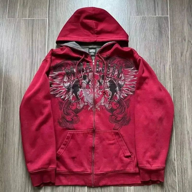 American Retro Rock Gothic Graphic Fur Collar Loose Zipper Sweatshirt Men's Y2K New Harajuku Punk Casual Joker Hoodie Streetwear — image 23