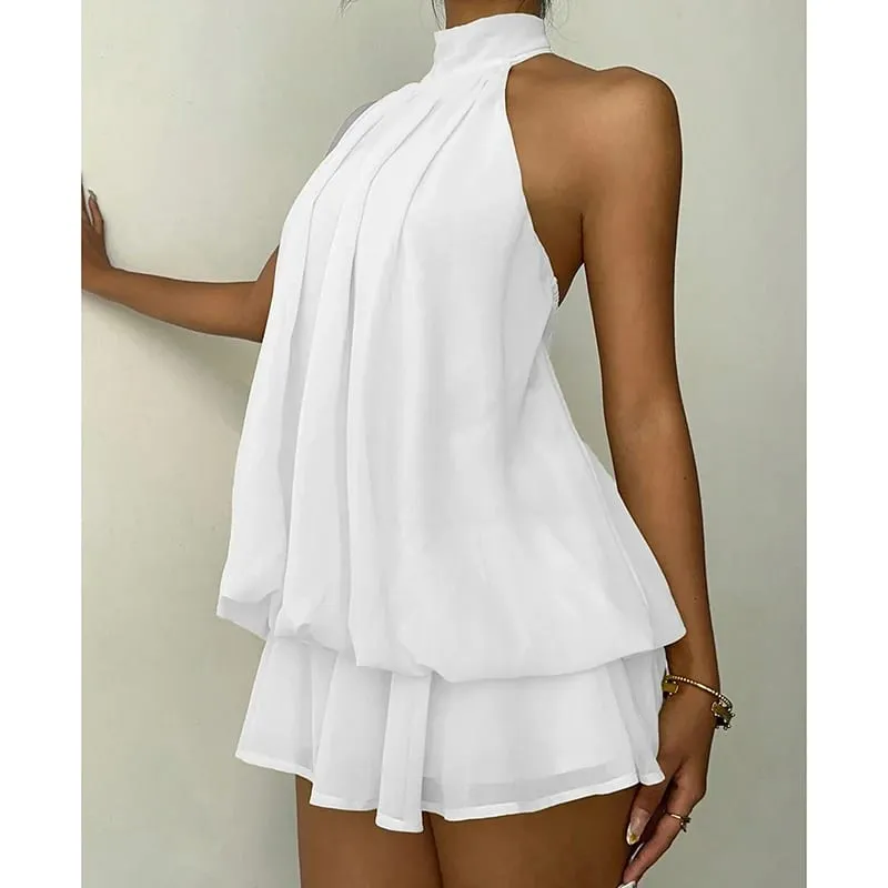 French Style Solid Color Halter Dress Women Sleeveless Off Shoulder Backless A Line Mini Dress Spicy Girl Beach Vacation Dresses — image 11