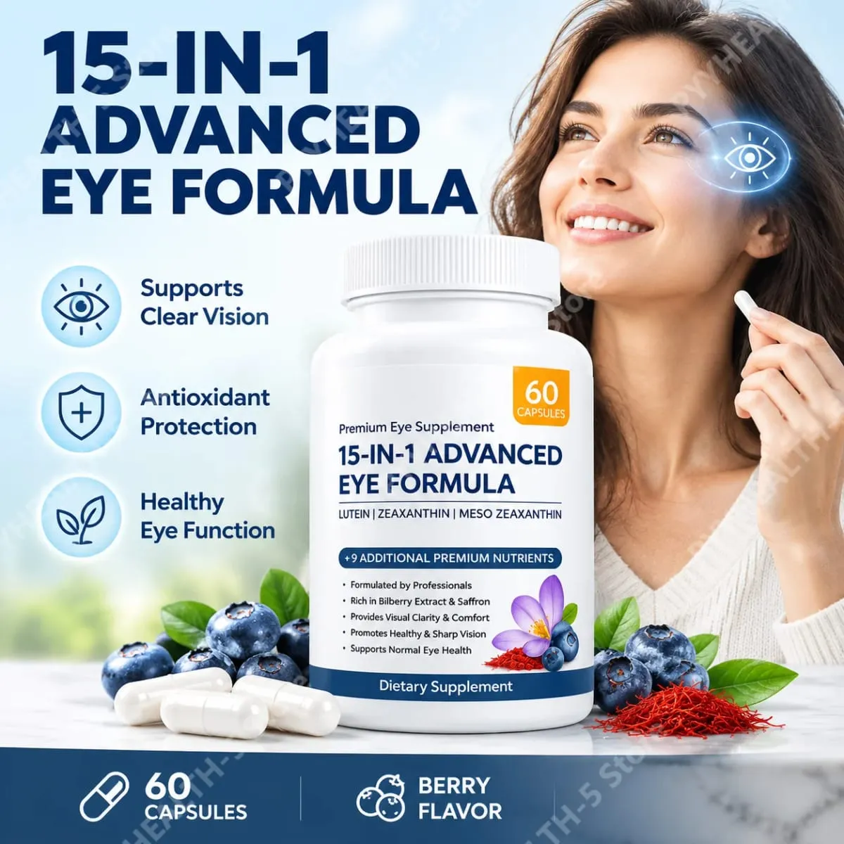 Advanced Eye Nutrition Capsules Lutein Zeaxanthin Astaxanthin Relieves Eye Dryness & Fatigue Antioxidant Eye Support 60 Count — image 1