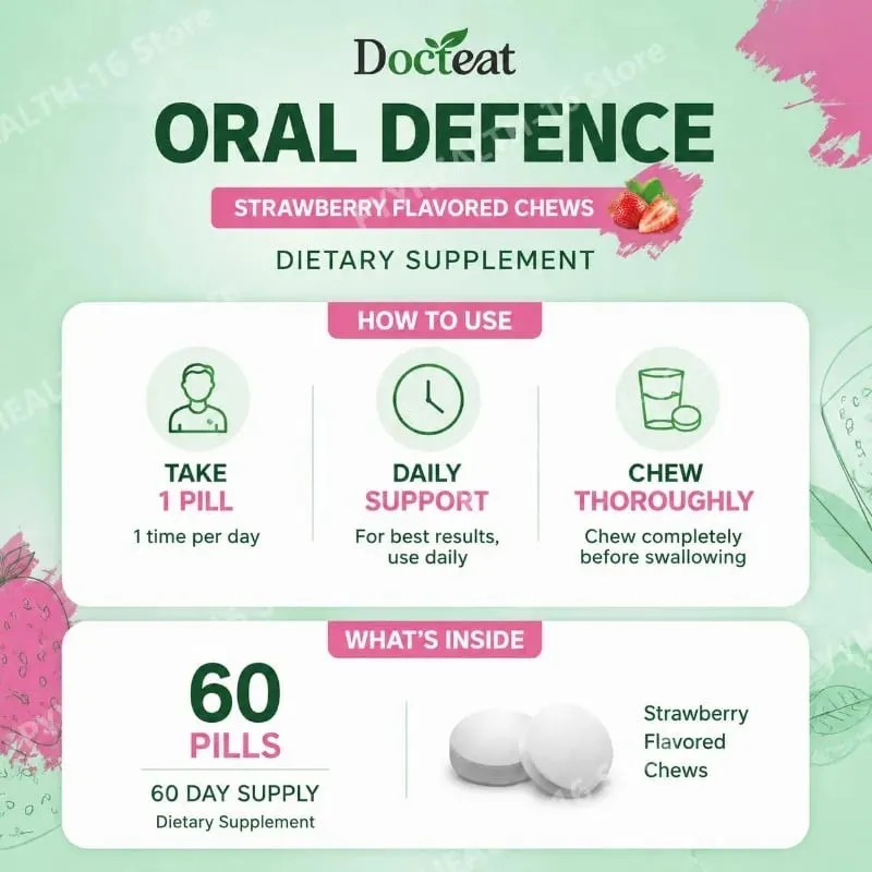 Oral Probiotics Chewable Tablets Strawberry Flavor with Xylitol & Hydroxyapatite Probiotic Complex Oral Health Support 60 Pills — image 5