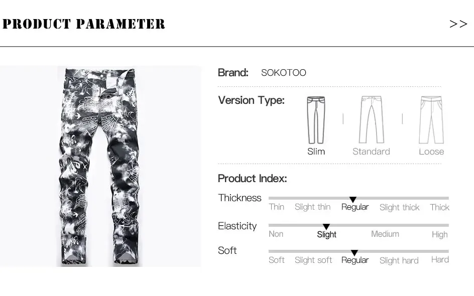 Men Skull Printed Jeans Fashion Devil Hand Pattern Denim Pants Black White Slim Straight Trousers — image 6