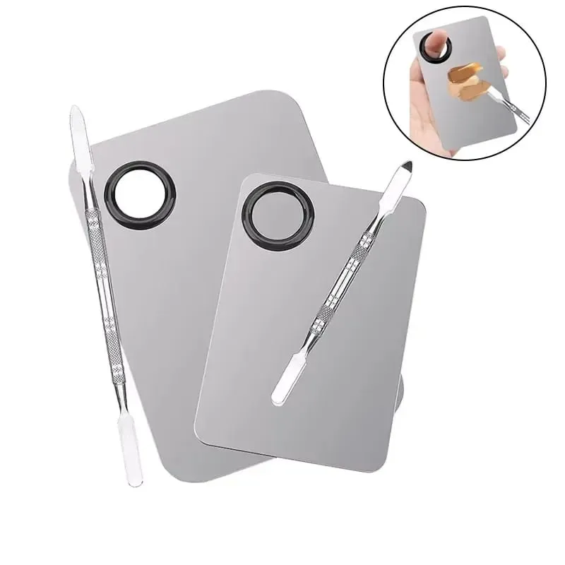Makeup Mixing Palette KissDate Makeup Spatula Palette with Foundation Spatula Stainless Steel Makeup MixingTray Nail Art Palet — image 5