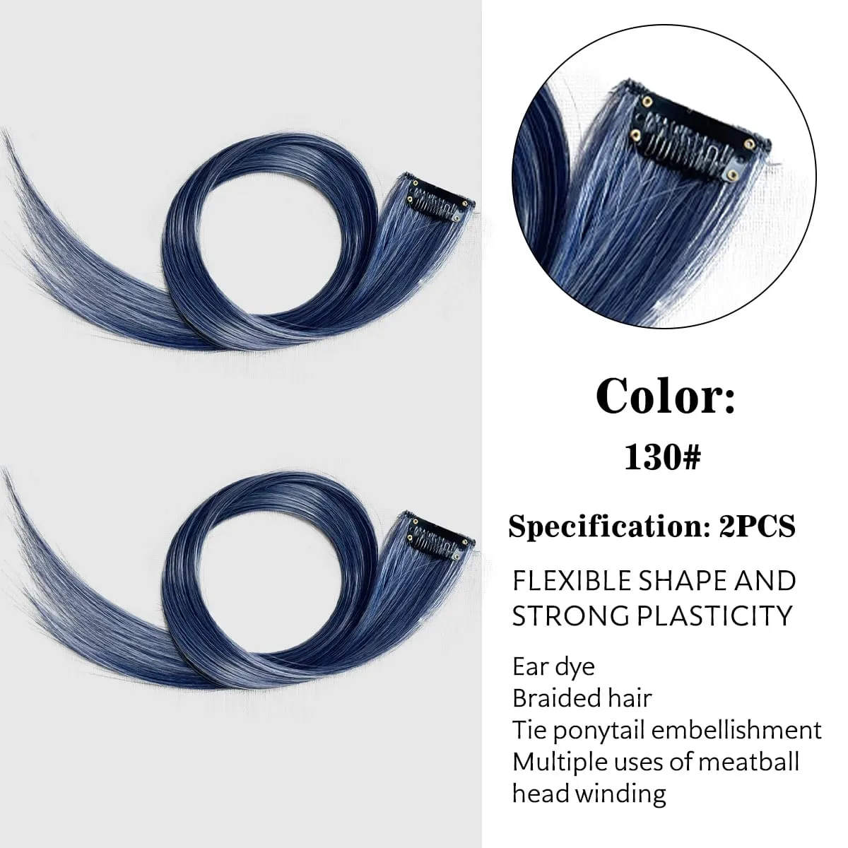 Synthetic Colored Clip In Hair Extensions Straight Highlight Hair Streaks Rainbow Hanging Hair Pieces Hairpiece For Women Party — image 16