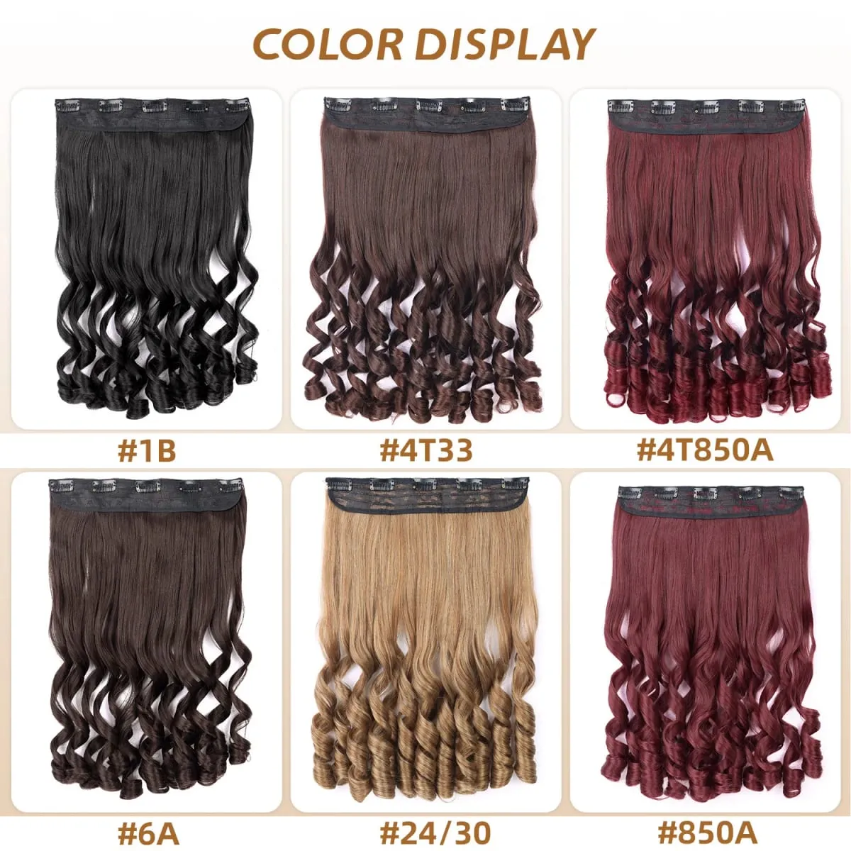 Synthetic Clip in One Piece Hair Extensions 5 Clips in one piece false hair 16inch French curl Style for women girls Daily Party — image 7