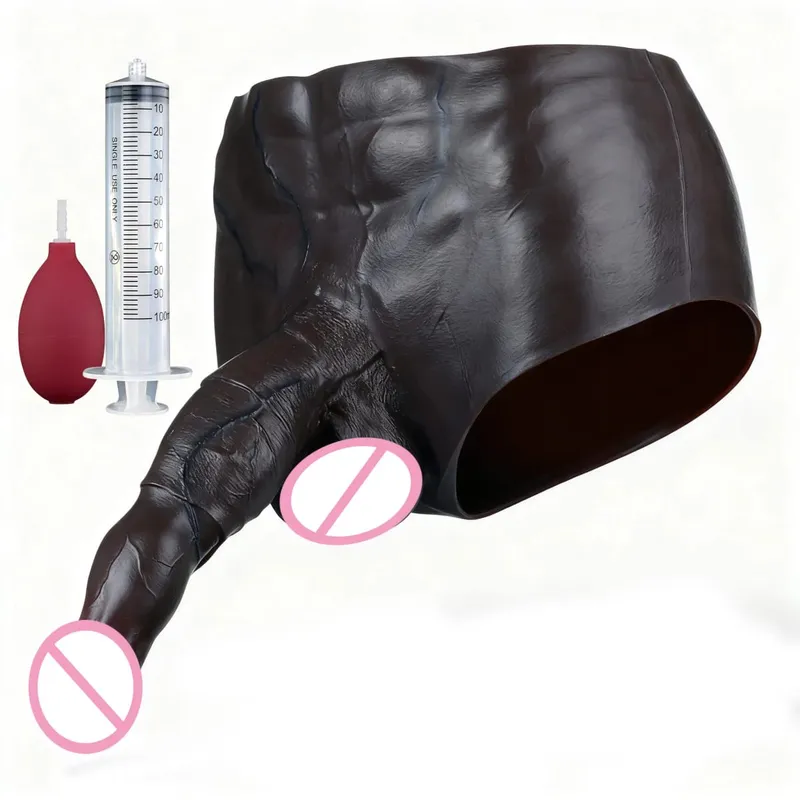 Black Nude Silicone Squirting Panties With Simulated Solid Penis Strapon Big Realistic Ejaculation Dildo Sex Toy For Women — image 4