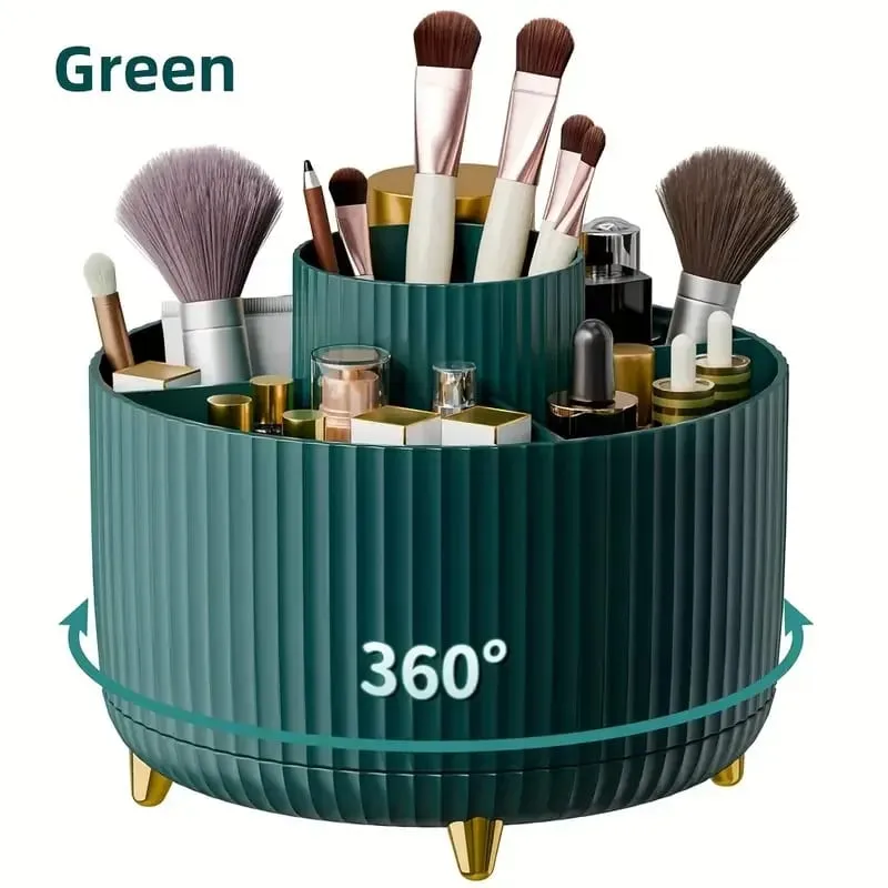 360° Rotating 5 Slot Makeup Brushes Holder Organizer Multi-Functional Desk Storage Cosmetics Storage for Vanity Desktop Bathroom — image 15