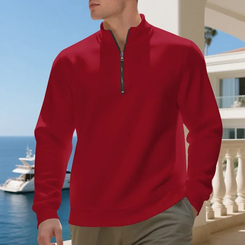 2026 New Fleece Lined Half Zip Sweatshirt for Men, Autumn Winter Solid Color Plus Size Casual Pullover Hoodie Daily Leisure Wear — image 7