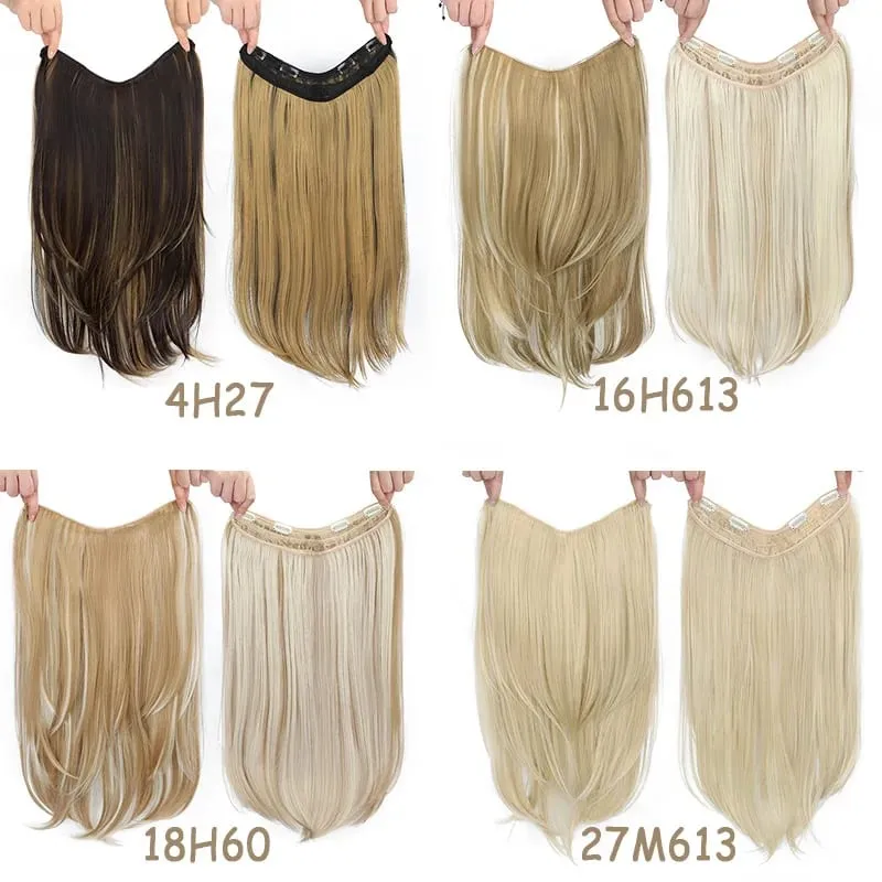 22Inch Synthetic Long Straight Layered Clip-in Hair Extension V-shaped Black Blonde Invisible Hairpiece for Women — image 4