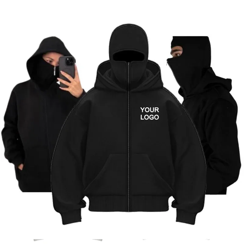 Customized Double-hooded Zipper Hoodies Men Personality Printed Long Sleeve Zip Up Sweatshirts Women Ninja Mask Pullovers Jacket — image 5