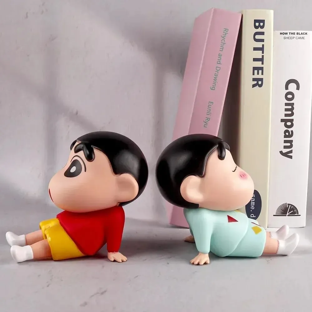 Crayon Shin-Chan Figures Phone Holder Kawaii Anime Desktop Ornaments Cartoon Watching TV Phone Support Cute Doll Decorations — image 3