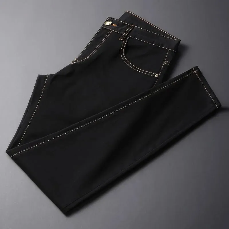2026 Men's Black Jeans Autumn New Arrival Exquisite Embroidery Stretch Slim Fit Mid-Waist Versatile Casual Long Pants