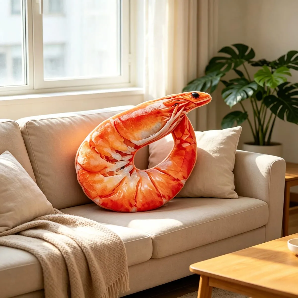 Real‑Printed Braised Prawn Plush Pillow Soft Stuffed Shrimp Cushion Funny Novelty Toy Home Decor Holiday Gift — image 3
