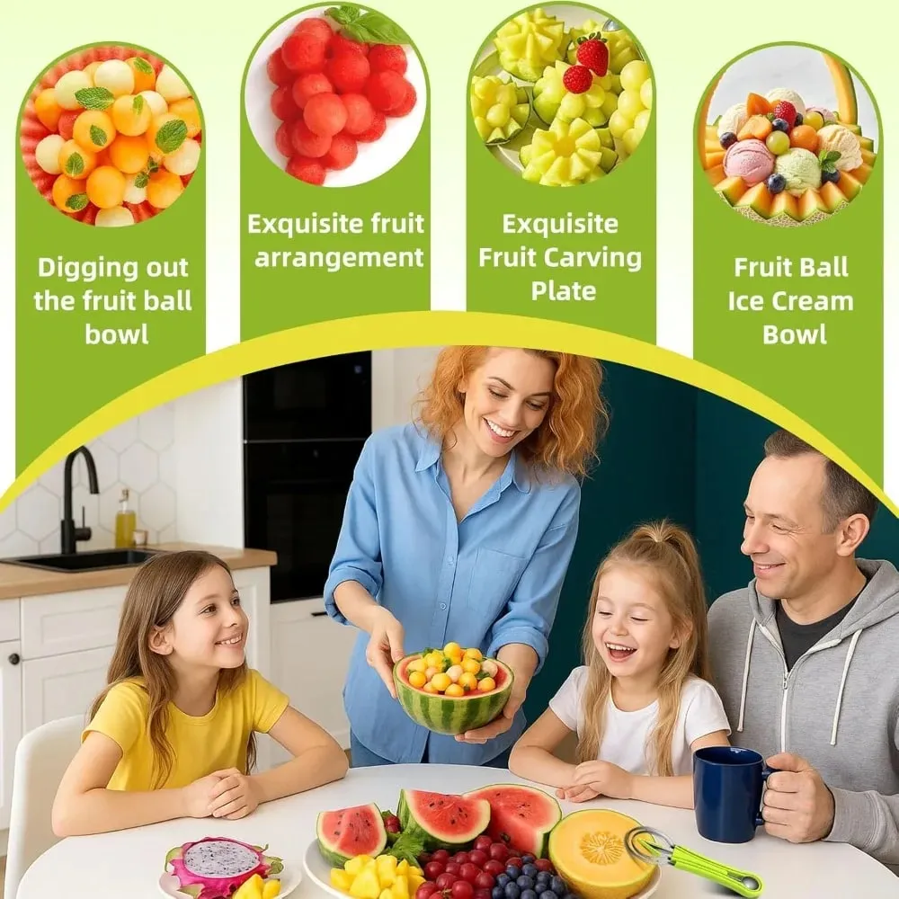 Melon Baller Scoop Set 4 In1 Fruit Cutters Shapes Watermelon Scooper Fruit Scooper and Baller Stainless Steel Fruit Carving Tool — image 2