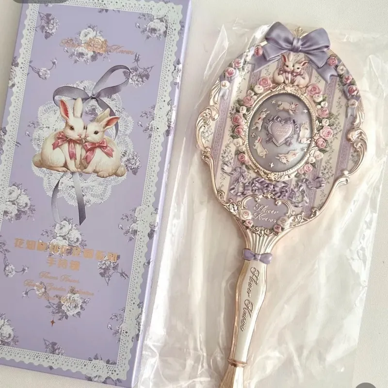 Flower Knows Handheld Makeup Mirror Midsummer Night Strawberry Cupid Bunny Garden Relief Pattern Limited Color Makeup Tool Kit — image 9