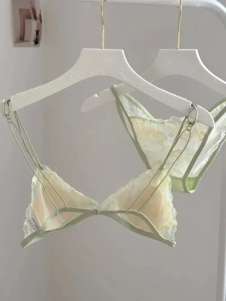 Super Sexy See-Through Lace Bra Set Hollow Out No Underwire French Triangle Bralette and Panties Women Hot Lingerie 2026 Fashion — image 2