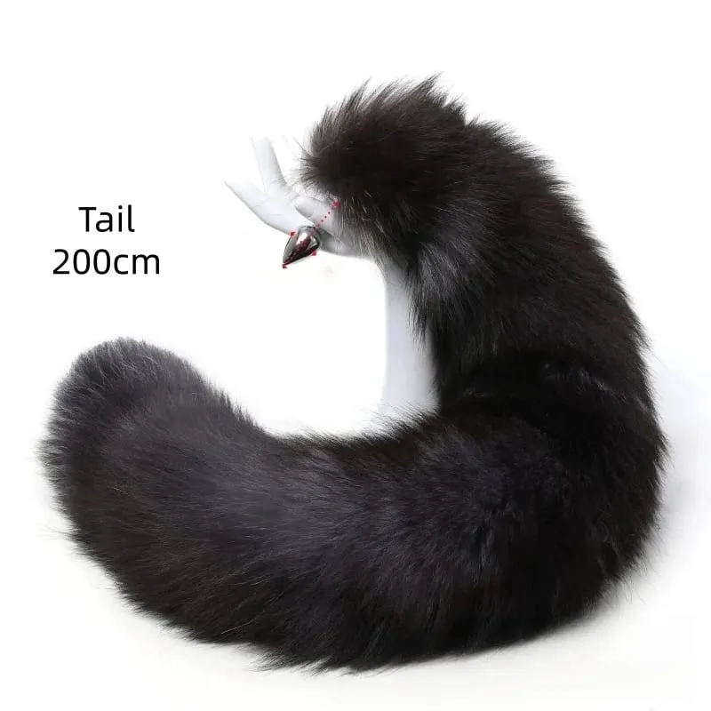 200cm Soft Real Fur Fox Tail Anal Plug with Split Design Metal Butt Plug for Women Cosplay Costume Flirt Sensory Sex Toys — image 20