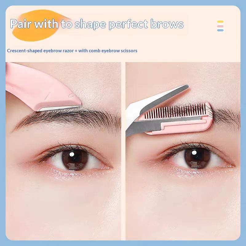 Eyebrow Grooming Set With Comb Eyebrow Scissors Curved Safety Eyebrow Razor Professional Makeup Trimming Tools for Beginners — image 3