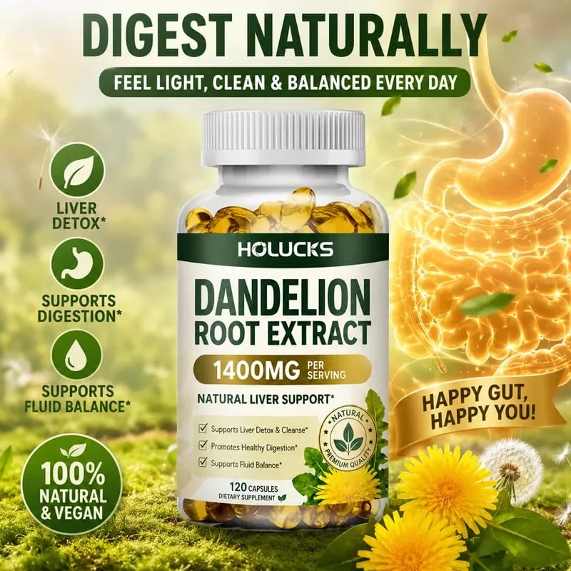 Natural Dandelion Root Extract 1400mg Capsules Support Liver Detox Cleanse Aid Digestive Fluid Balance & Light Daily Vitality