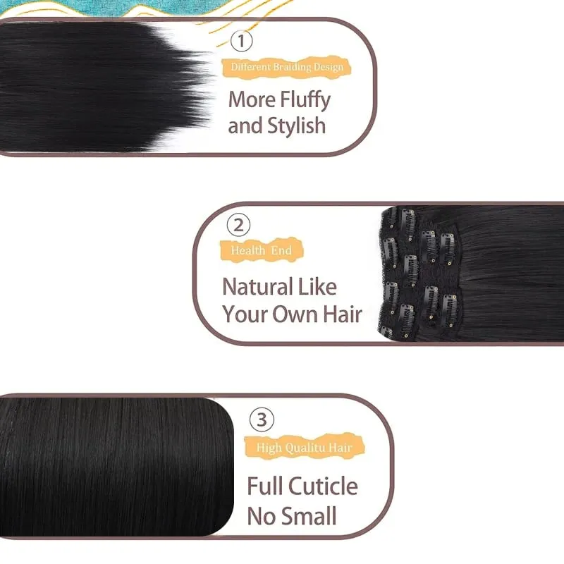 14"Synthetic Thick Clip‑in Hair Extensions 4Pcs Invisible Natural Straight Soft Easy Install For Women Girls Wedding Party Daily