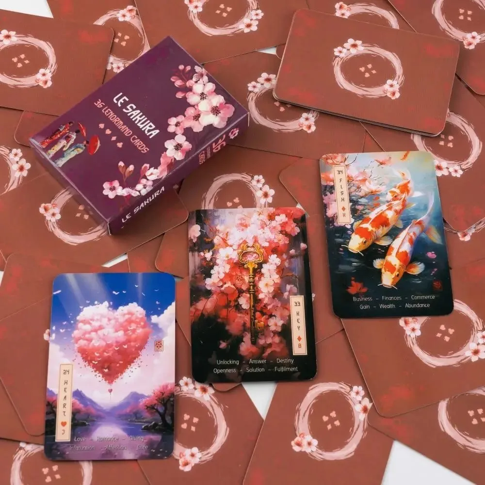 Japanese Cherry Blossom Themed Oracle Cards 9*6cm Le Sakura Lenormand Cards - 36 Card Deck with Keywords — image 2
