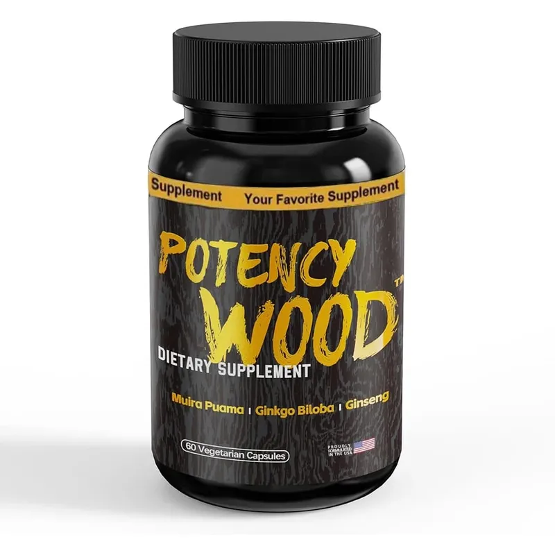 Potency Wood Vitality Boost Capsules - Energy Libido Focus Supplement - Ginseng Ashwagandha Herbal Supplements 60 Capsules