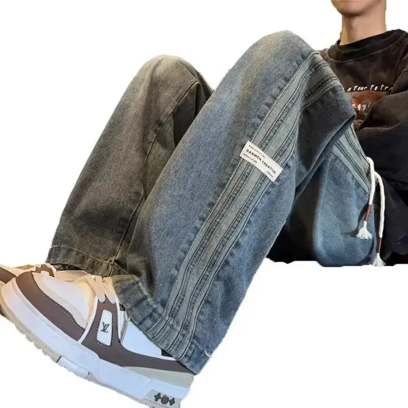 Three bar American retro jeans men's spring and autumn new style high street elastic waist loose casual men's straight leg long — image 4