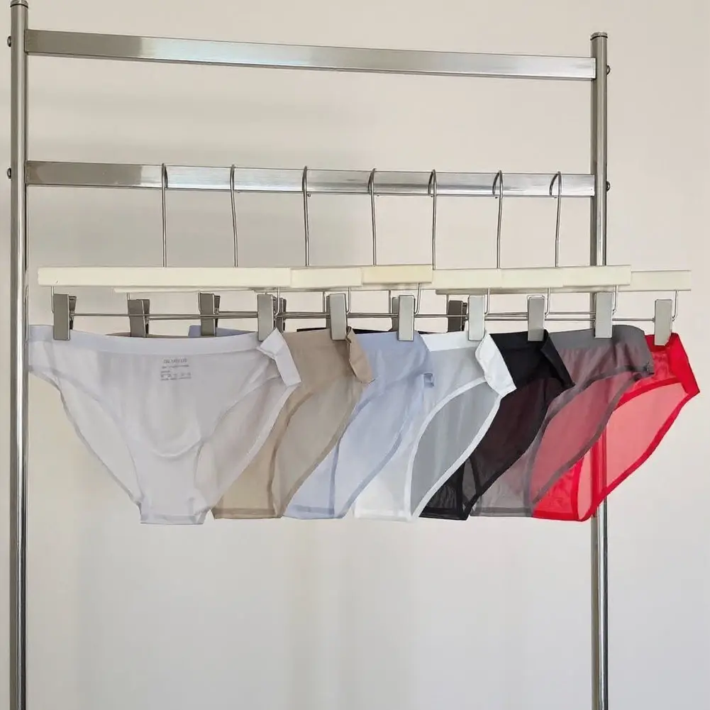 1 adet erkek Ultra-ince Şeffaf Dikişsiz Buz Ipek Külot 3D Bulge Kese Orta Bel Iç Çamaşırı Nefes Erkek Iç Çamaşırı — image 5