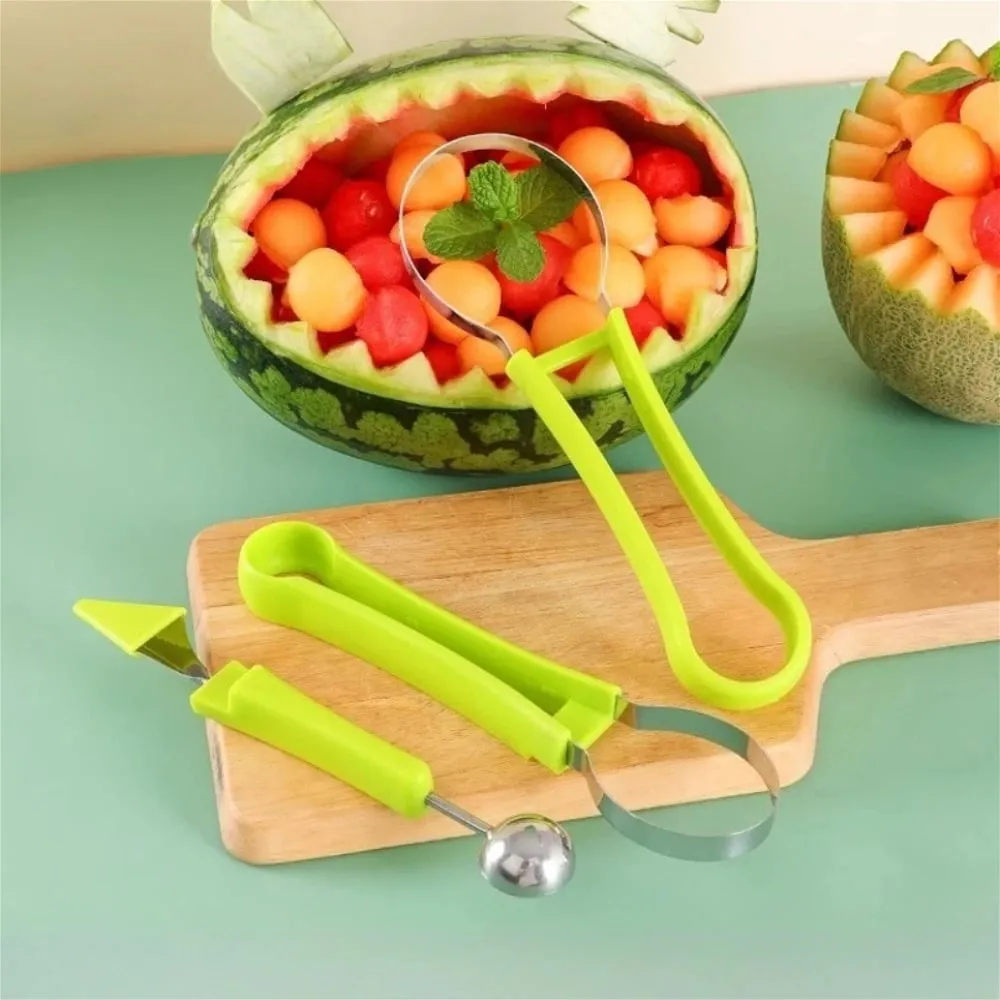 Melon Baller Scoop Set 4 In1 Fruit Cutters Shapes Watermelon Scooper Fruit Scooper and Baller Stainless Steel Fruit Carving Tool — image 5
