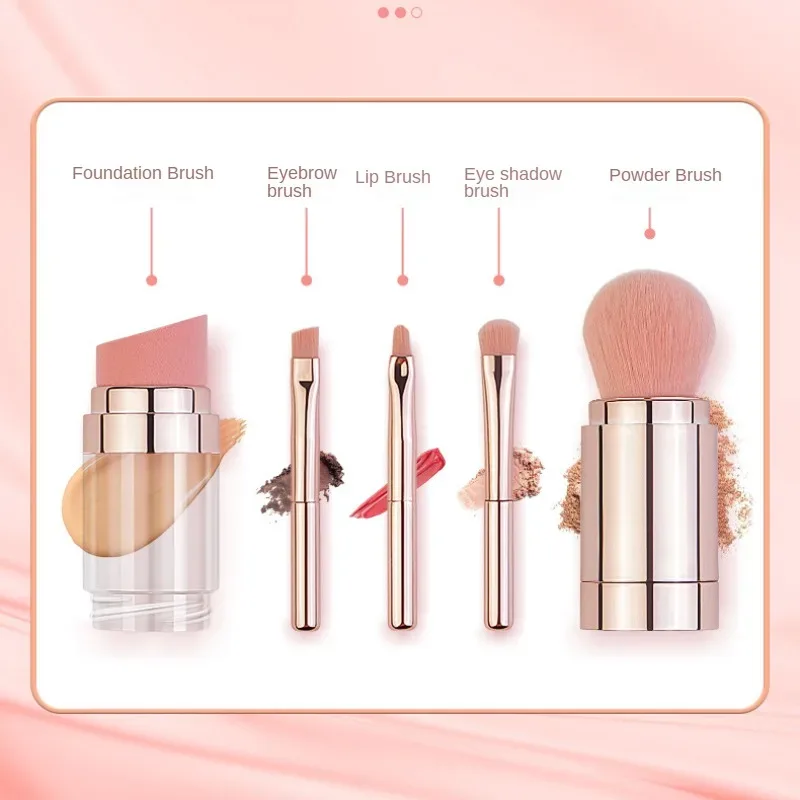 5 In 1 Tragbare Einziehbare Make-Up Pinsel Für Foundation Augenbrauen Lip Lidschatten Lose Pulver Kosmetik Set Make-Up Pinsel Werkzeuge — image 6