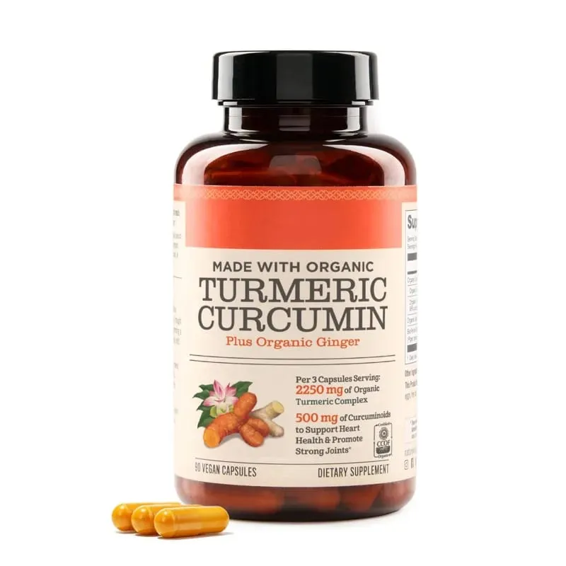 Turmeric Curcumin Plus Vegan Capsules Made with Organic Ginger Supports Joint Health and Heart Health Non-GMO 90 Capsules
