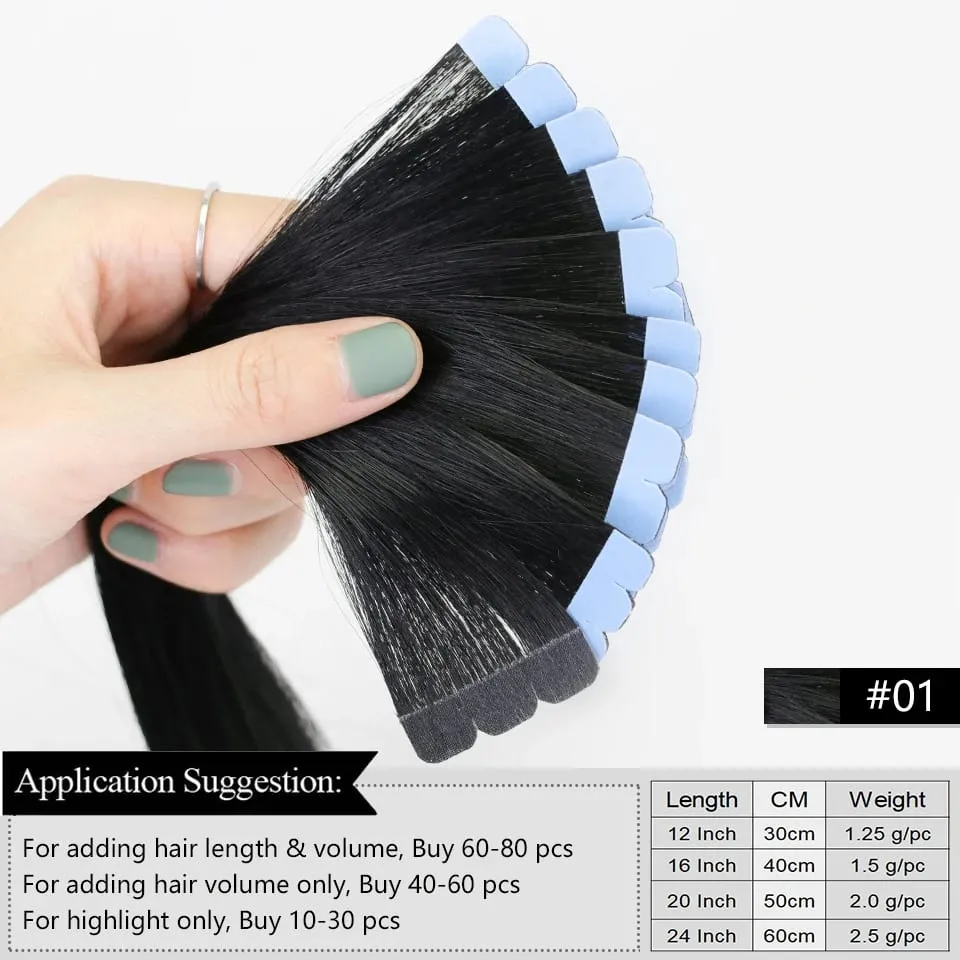 Mini Tape In Hair Extensions Human Hair PU Skin Weft Machine-Remy Straight Tape in Extensions 10pcs For Side Hair Tape ins