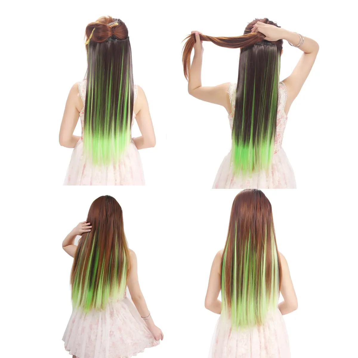 Jeedou Clip-in Hair Extension 5Clips One Piece Straight Synthetic Hairpiece Blue Brown Green Red Highlighted Piano Color — image 3