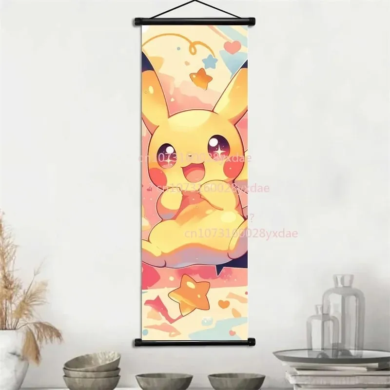 Classic Printed Pokemon Poster Cartoon Wall Artwork Gengar Squirtle Bulbasaur Pikachu Hanging Scroll Family Room Decoration — image 4