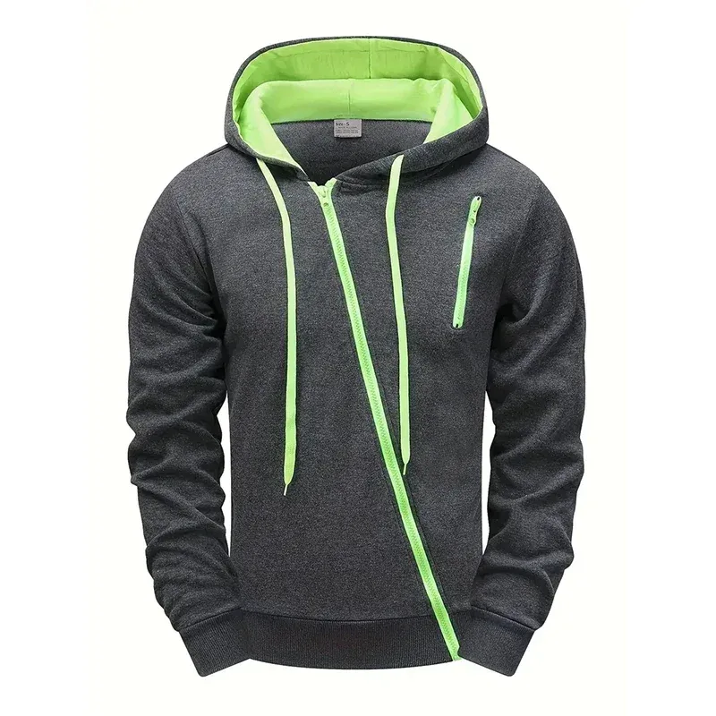 2025 Hot Sale Men's Hoodie Creative Diagonal Zipper Sweatshirts 2025 Autumn Winter Male Daily Casual Sporty Motorcycle Outwear — image 17
