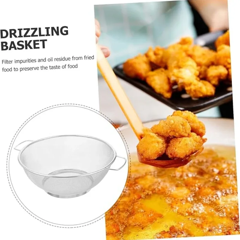 2pcs 21cm+24cm Stainless Steel Drain Basket Kitchen Basket with Handles Vegetable Washing Basket Rice Strainer Strainer
