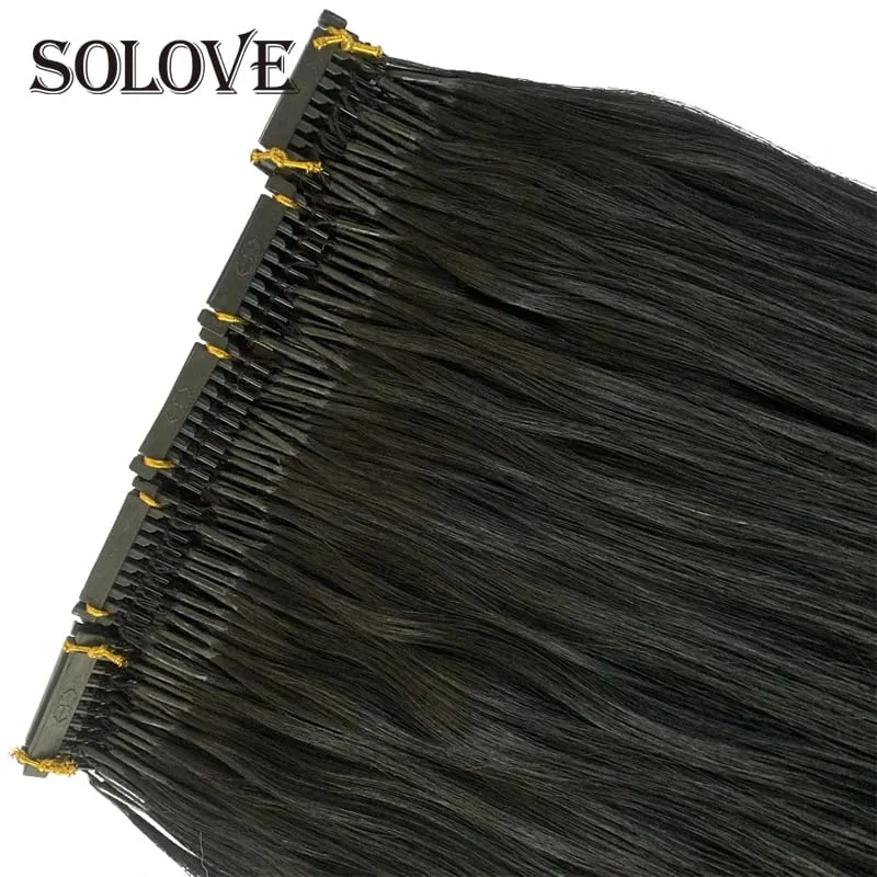 Solove Straight 6D-2 Virgin Human Hair Extensions Handmade Seamless Loop Micro Ring Hair Extensions 10-30” 50g/set Natural Color — image 2